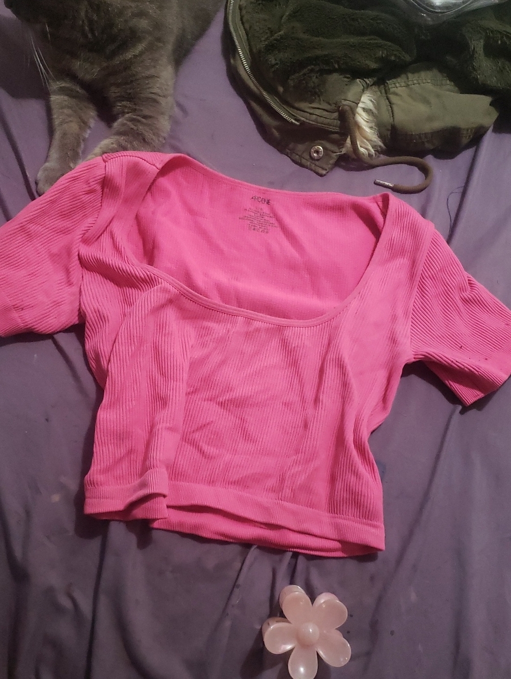 Ardene Hot Pink Ribbed Scoop Neck Crop Top